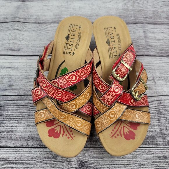 L’ARTISTE Thevana Leather Cork Wedge Sandals Women’s Size 37 US 6.5-7 - Picture 3 of 6